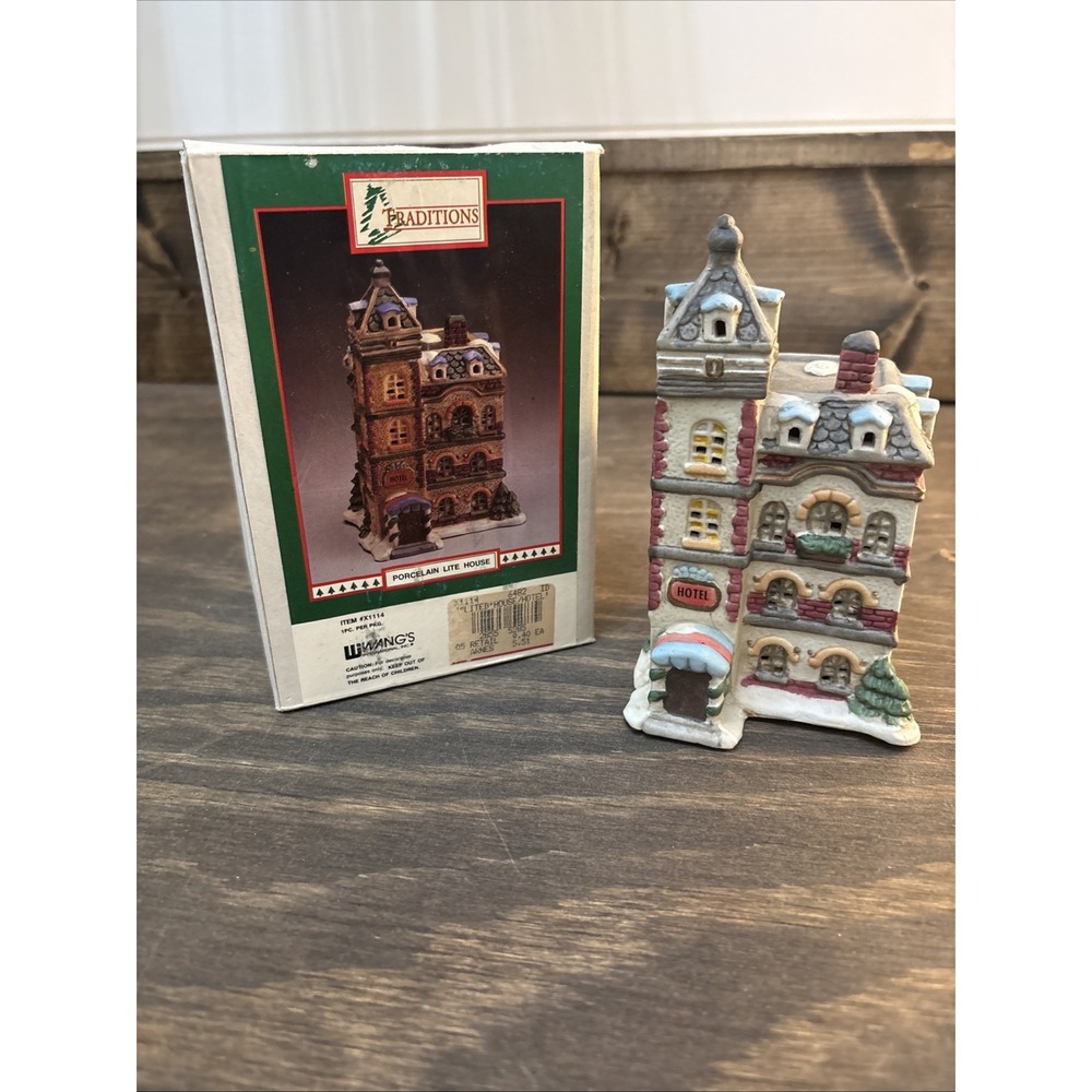 Traditions Porcelain Hotel Christmas Village Lighted Porcelain Decor